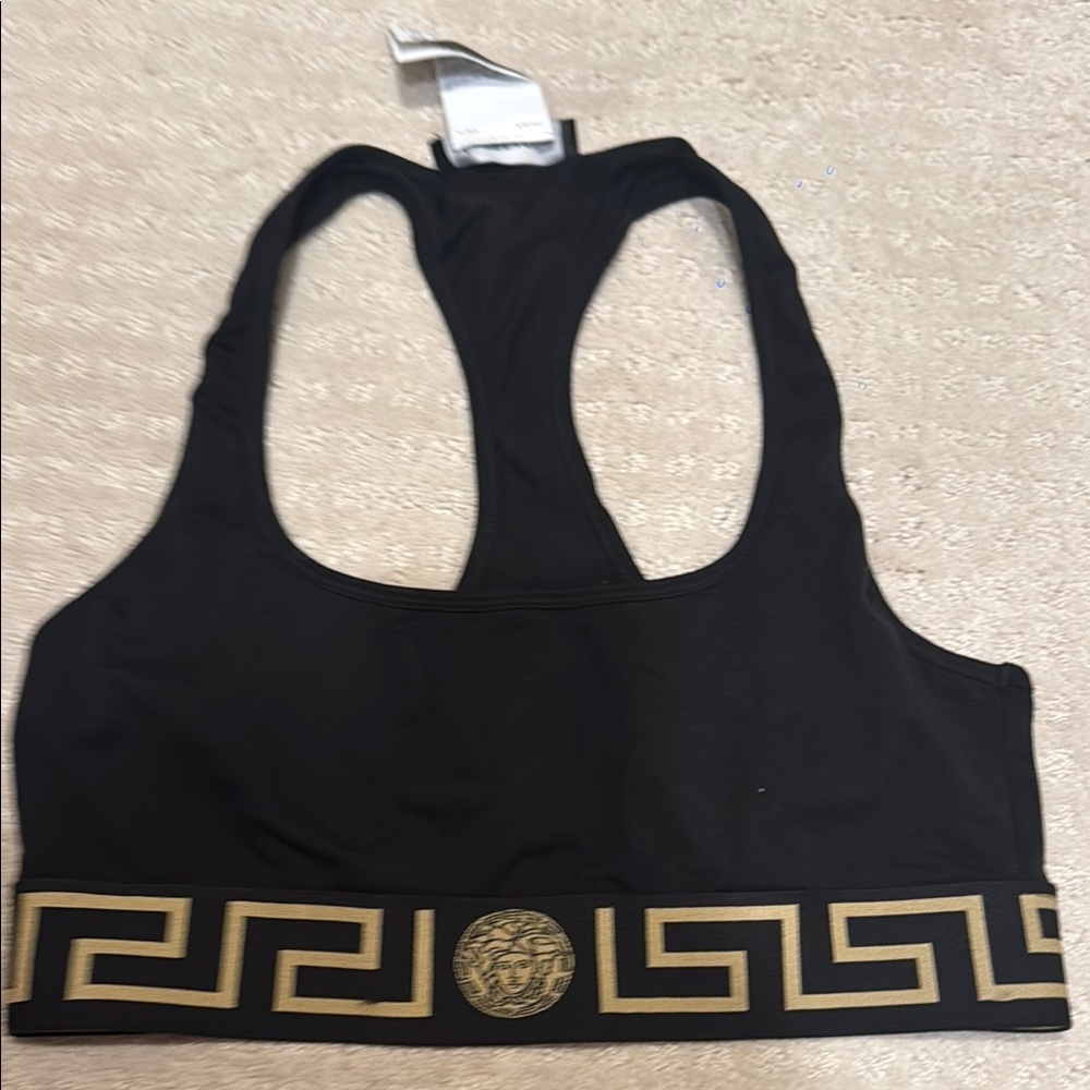 Versace Black Sports Bra with Gold Detailing